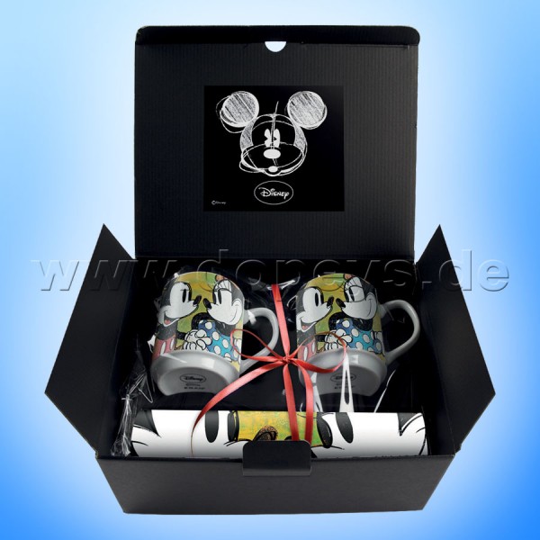 Disney Geschenkset 2 Kaffeetassen + 2 Platzdeckchen Mickey & Minnie "Grün" im italienischen Design