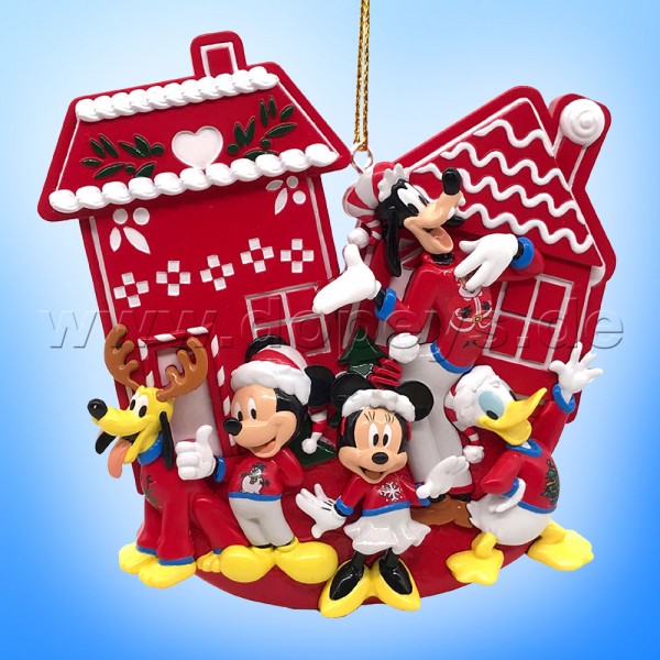 Kurt S. Adler - Disney "Red Disney House" Mickey, Minnie, Donald, Goofy & Pluto Relief Christmas Hanging Ornament DN37026