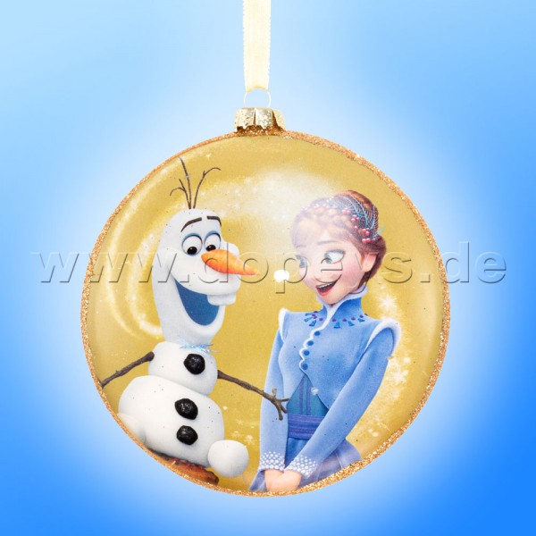 Kurt S. Adler -  Frozen "Anna & Olaf" Disney Glass Disk / Christmas Bauble Gold DN03004-A