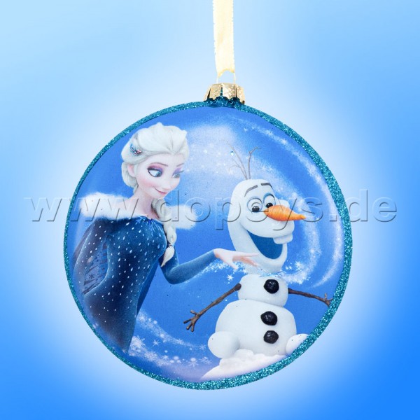 Kurt S. Adler - Disney Die Eiskönigin "Elsa & Olaf" Glas Disk Weihnachtsbaumkugel in Diskusform / Glasornament in Blau DN03004-E