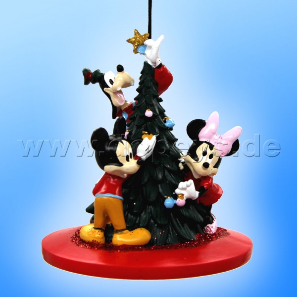 Kurt S. Adler - Disney "Merry Christmas" Mickey, Minnie & Goofy decorating the tree Hanging Ornament DN37064