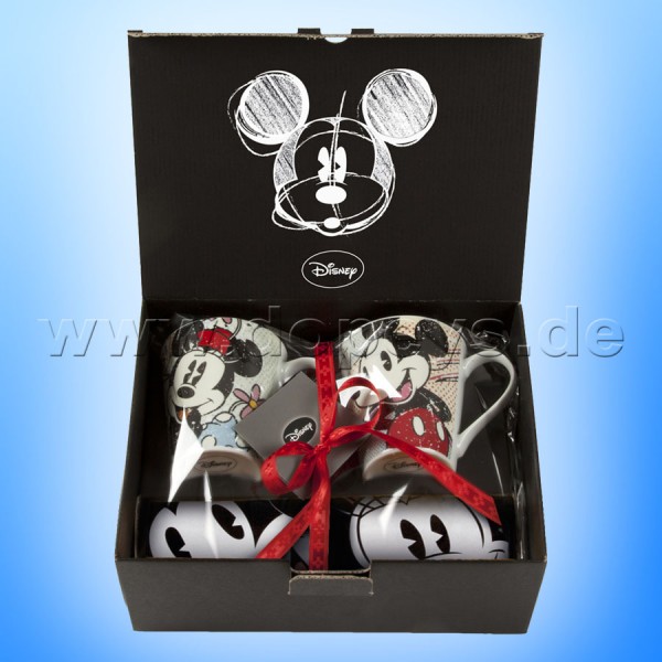 Disney Geschenkset 2 Kaffeetassen + Einkaufstasche Mickey & Minnie vintage im italienischen Design