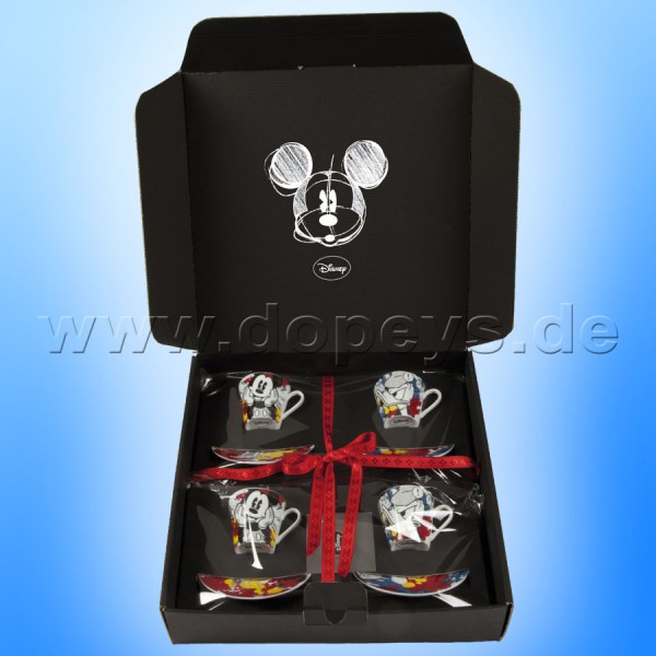 Disney Geschenkset 2 Mickey Espressotassen + 2 Donsald Espressotassen mit Teller im italienischen Design