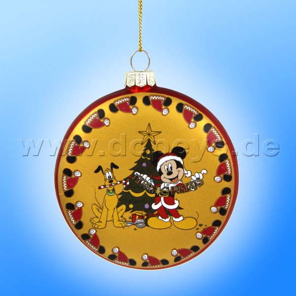 Kurt S. Adler - "Mickey & Pluto" Disney Glass Disk / Christmas Bauble gold DN37015
