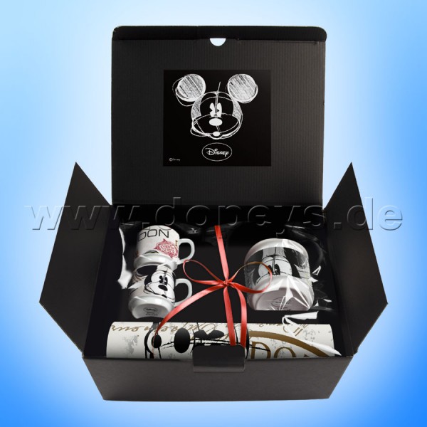 Disney Geschenkset 2 Espressotassen, Zuckerdose & Platzdeckchen Mickey Maus "London" im italienischen Design