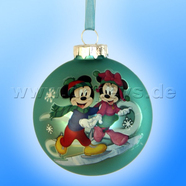 Kurt S. Adler - "Mickey & Minnie as Skaters" Disney Christmas Bauble cyan DN02005-A