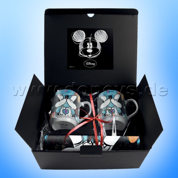 Disney Geschenkset 2 Kaffeetassen + 2 Platzdeckchen Mickey & Minnie "Blau" im italienischen Design