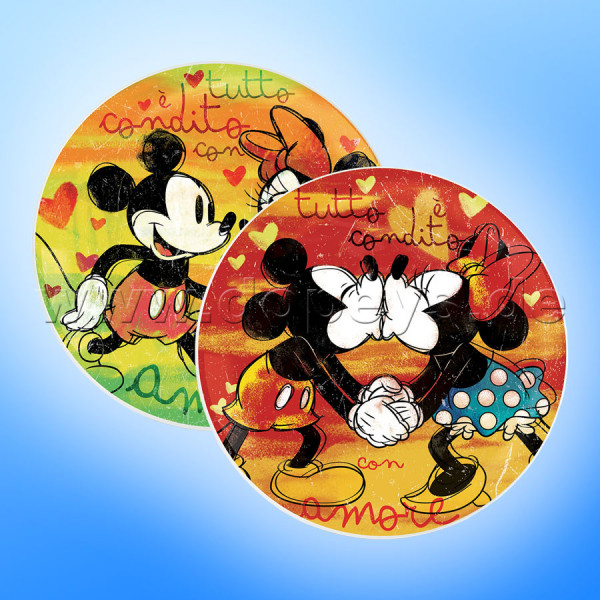 Disney Pizzateller Mickey & Minnie "Rot + Grün" 2 Stück im Set im italienischen Design PWM37T-2XLB