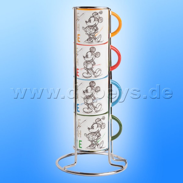 Disney Espresso Tassen 4er Set Mickey & Minnie stapelbar + Metallgestell Live Laugh Love PWM02I/4LL