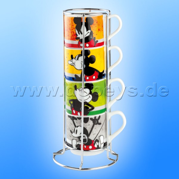 Disney Mini Tassen / Espresso Tassen "Mickey I Am" stapelbar 4er Set + Metallgestell, im italienischen Design PWM02I-4AM, 35cl