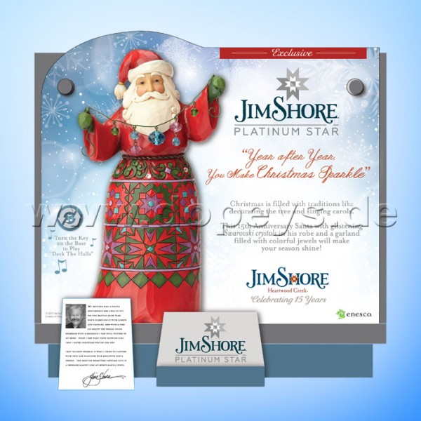 Jim Shore Heartwood Creek - Platinum Santa 15 Jahre Jubiläumsfigur mit Musik 4059002 LIMITIERTE AUSGABE