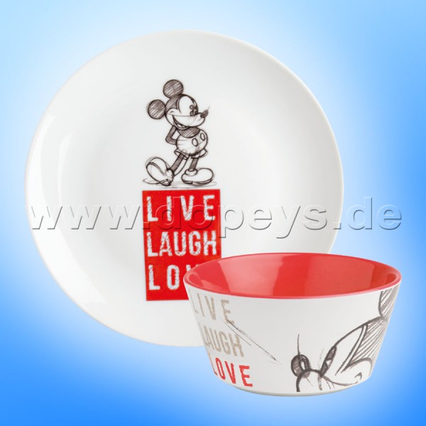 Disney Geschenkset Mickey Frühstücksteller / Dessert-Teller + Müslischale "Rot" Live Laugh Love PWMSETLL/2