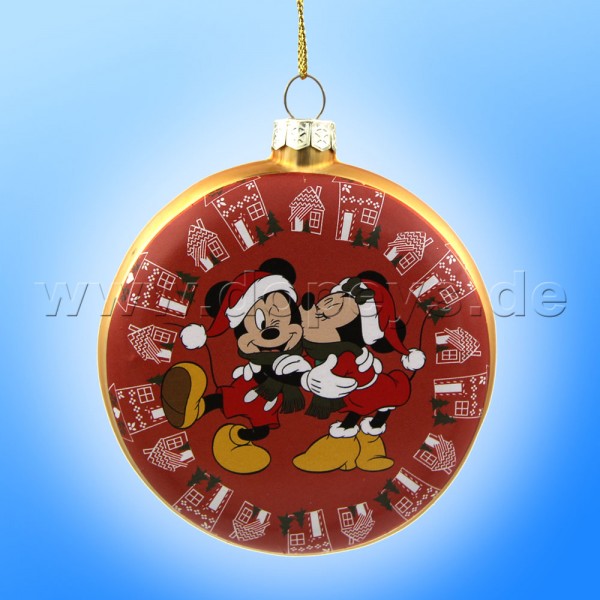 Kurt S. Adler - "Mickey & Minnie" Disney Glass Disk / Christmas Bauble red DN37016
