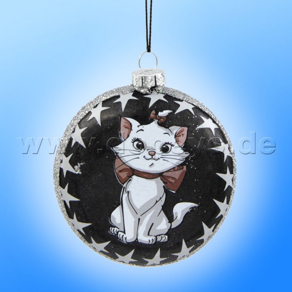 Kurt S. Adler - Disney "Marie" Glas Disk Weihnachtsbaumkugel in Diskusform / Glasornament in Anthrazit, 80 mm DN33026