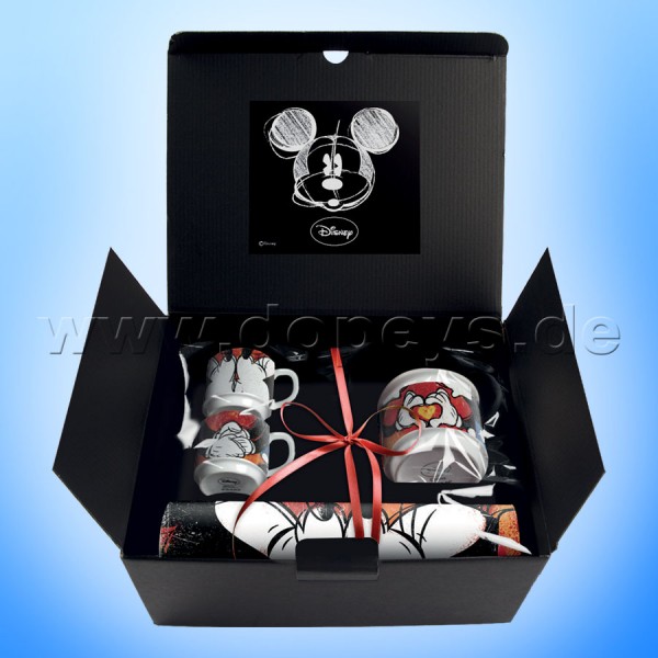 Disney Geschenkset 2 Espressotassen + Zuckerdose + Platzdeckxhen Mickey & Minnie "Rot", im italienischen Design