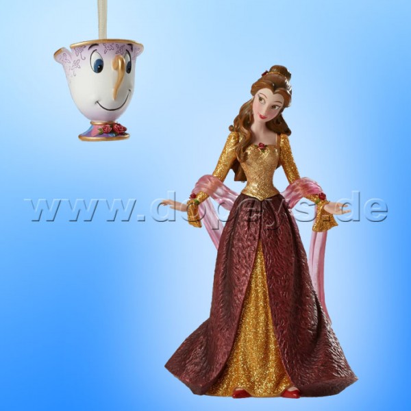 Disney Showcase Collection from Enesco "Christmas Belle Figurine & Chip Hanging Ornament Set" 4053349 Haute Couture