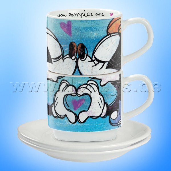 Disney Espresso Tassen 2er Set Mickey & Minnie "Blau" stapelbar, im italienischen Design
