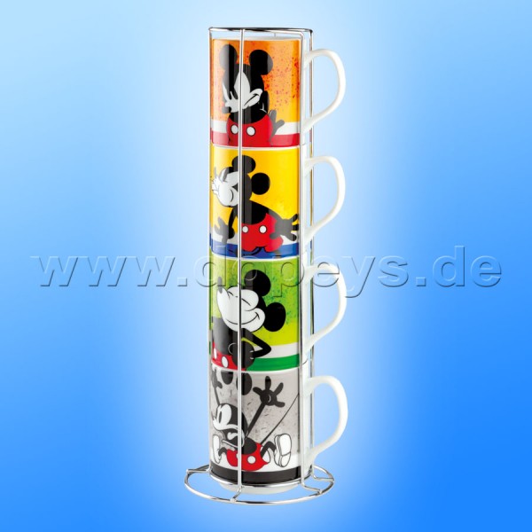 Disney Tassen / Kaffeebecher "Mickey I Am" stapelbar 4er Set + Metallgestell, im italienischen Design PWM21I-4AM, 35cl
