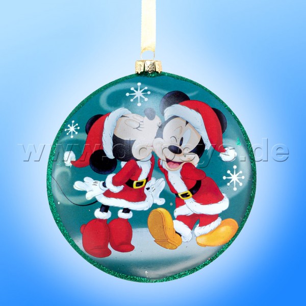 Kurt S. Adler - "Mickey & Minnie's Kiss" Disney Glass Disk / Christmas Bauble cyan DN02004-A